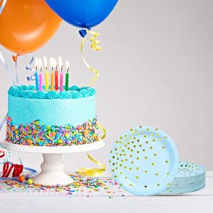 Articles de fête bleus et dorés, assiettes à dessert en papier bleu pour anniversaire, mariage, fête, décoration - Product Image 5