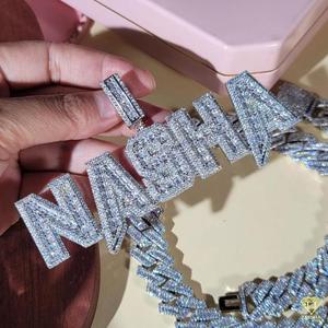 <b>Iced</b> <b>Out</b> Moissanite Diamond " NASHA " Pendant Necklace Hip Hop Jewelry With Cuban Link <b>Chain</b> - Product Image 5