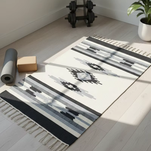 Tapis de prière/pique-nique de voyage moderne en coton tissé à la main, motif floral, lavable, réversible, trois tons, en peluche, vente en gros - Product Image 1