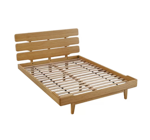 Cadre de lit plateforme moderne en teck massif avec tête de lit à lattes horizontales doubles, pieds effilés, style minimaliste contemporain pour chambre à coucher - Product Image 5