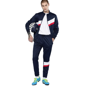 Mens Navy Blue Colorblock Tracksuit Full Zip Jacket Tapered <b>Jogger</b> Set 240GSM <b>Polyester</b> Winter Sportswear Suit - Product Image 3