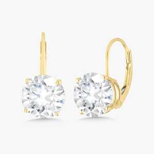 4 Ctw Lab Grown Diamond <b>Dangle</b> <b>Earrings</b> Basket Prong Set Hoops 14K 18K Solid <b>Gold</b> Lever back Solitaire Statement Drops Wholesale - Product Image 1