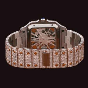 Montre en acier inoxydable avec mouvement à quartz, diamants en moissanite, cadran en verre, bracelet en or jaune, clarté VVS, élève le luxe et la mode - Product Image 4