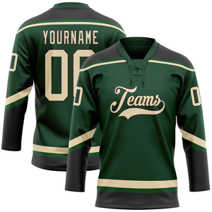 Uniforme de hockey sobre hielo personalizado, verde y negro, con nombre y número, camiseta deportiva de manga larga - Product Image 1