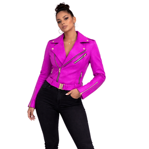 เสื้อแจ็คเก็ตมอเตอร์ไซค์ผู้หญิงสีชมพูลายงูหลาม - Product Image 1