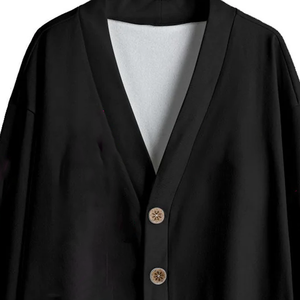 Women Winter Black Wool/Cashmere Chunky Knit <b>Cardigan</b> Oversized <b>Long</b> Sleeve <b>Sweater</b> Wooden Buttons Front Pockets Trendy Cozy - Product Image 6