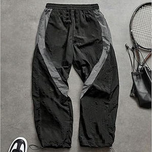 Pantalon de jogging décontracté pour homme, noir à rayures, léger, respirant, en polyester et coton, coupe ample, taille mi-haute, idéal pour l'été - Product Image 4