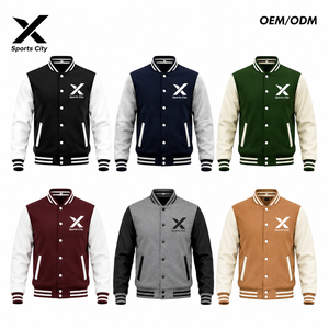 Veste de sport classique en polaire pour homme X Sports City, en laine et cuir, avec manches en cuir PU, col rabattable, boutons, fabriquée au Pakistan, OEM - Product Image 1