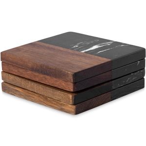Juego de Posavasos de Madera y Mármol de Diseño Clásico Ecológico de Lujo, Base de Madera Maciza y Piedra Natural, para Uso en el Hogar y la Cocina, 4 Piezas - Product Image 4