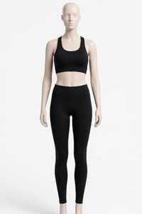 <b>Women</b> Black Ribbed Solid Seamless Sports Bra Scoop Neck Racerback Breathable <b>Mesh</b> Workout Yoga <b>Top</b> 2 Piece Set Front Logo - Product Image 6