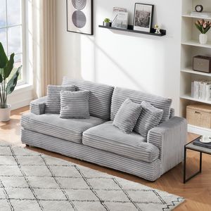 Divano da soggiorno a 3 posti in velluto a coste da 88,58 pollici, spazioso e confortevole, con 4 eleganti cuscini coordinati nei colori - Product Image 2