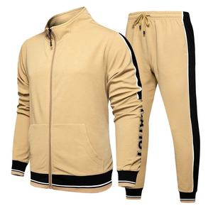 2026 Men Tracksuit Beige Full <b>Zip</b> Stand Collar Solid Color Side Pockets Polyester Cotton Casual Wear Autumn Style Regular Fit - Product Image 1