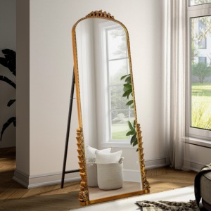 Miroir sur pied avec cadre en métal finition or exquise, idéal comme cadeau de luxe pour une nouvelle maison ou un mariage, fabriqué à la main en Inde. - Product Image 6