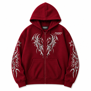 Sweat-shirt à capuche zippé surdimensionné en molleton de coton épais, style streetwear Y2K personnalisé, avec imprimé graphique, pour homme, style hip-hop. - Product Image 2