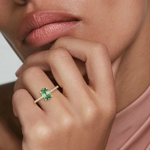 Emerald Cut Oval Green Gemstone <b>Ring</b> Yellow Gold Pave <b>Diamond</b> Band Women's Engagement Classic Style - Product Image 3