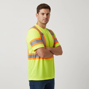 Polo de sécurité réfléchissant à manches courtes pour hommes, haute visibilité, avec poches, prix de gros - Product Image 3