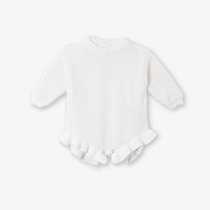 Combinaison bébé fille personnalisable, emballage sur mesure disponible, couleur unie, OEM/ODM accepté, hiver, boutons, 100% coton, volants - Product Image 1