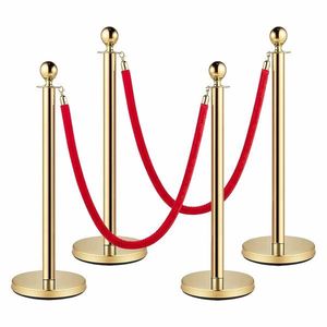 Gold Velvet Rope Stanchions with Red Carpet Poles 5ft/1.5M Stainless Steel Safety Barriers Party Decoration Set - Product Image 1