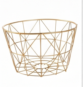 Fine Quality Geometric Metal Wire <b>Storage</b> <b>Basket</b> Modern Design Multi-Purpose Organizing Bowl <b>Gold</b> Finish - Product Image 1