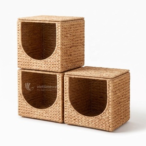 Cesta de Almacenamiento Tejida a Mano de Jacinto de Agua, de un Solo Nivel, Apilable, con Bordado de Sol y Luna, Ecológica, para Cama de Mascotas y Contenedor de Juguetes - Product Image 3
