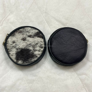 Real Handmade Hair on Hide Fur Leather <b>Coin</b> Change Purse Round Credit Card Holder <b>Case</b> Western Stylish Cute Small Round Wallets - Product Image 5
