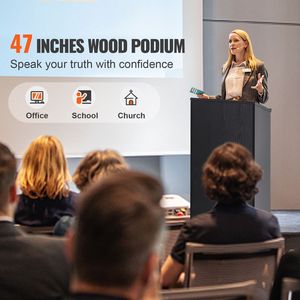 Podio in Legno da 47 Pollici con 4 Ruote Girevoli, Supporto Inclinato per Presentazioni, Ripiani Portaoggetti, Arredamento per Teatro, Leggio - Product Image 2