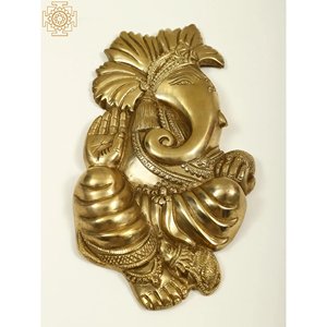 Tenture murale Varad Vinayak Ganesha en laiton de 9 pouces fabriquée à la main en Inde - Product Image 2