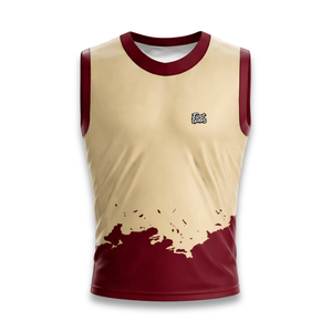 Conjunto de Uniforme de Baloncesto Personalizado para Hombre, Camiseta sin Mangas y Pantalones Cortos, Color Granate y Dorado, Impresión por Transferencia de Calor, 100% Poliéster - Product Image 6