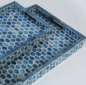 Plateau de service élégant en os incrusté, design personnalisable, plateau de petit-déjeuner en os incrusté de taille personnalisable, fabriqué à partir d'os naturel selon la technique mogole - Product Image 4