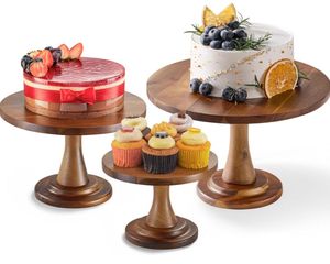 Support à gâteau rond en bois écologique décoratif, 2 pièces, finition artistique faite à la main, présentoir à dessert, piédestal, centre de table de mariage - Product Image 1