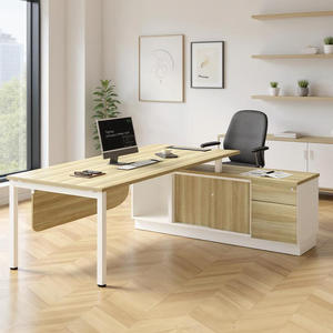 Modern L Shape Office <b>Desk</b> with Storage <b>Cabinet</b> Wood Top Steel Frame White Commercial-Grade <b>Desk</b> for Home & Office Use - Product Image 2