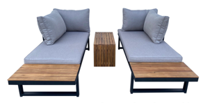Modern <b>Outdoor</b> Lounge Set Aluminum Garden Daybed <b>Sofa</b> Fabric Patio Seating with Side Table Light Gray - Product Image 1