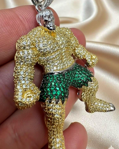 Pendentif Hulk Vert Iced Out, bijoux hip-hop pour les fans de Marvel, en argent 925, pendentif personnalisé Caroton pour cadeaux - Product Image 1