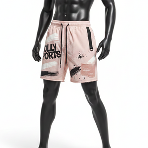 กางเกงว่ายน้ำชายคุณภาพสูง โพลีเอสเตอร์ผสมอีลาสเทน 140 GSM น้ำหนักเบา สีพีช ลายพิมพ์แบบแผง  พร้อมโลโก้สั่งทำพิเศษ - Product Image 6