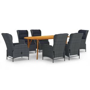 Ensemble de salle à manger de jardin 7 pièces gris foncé, table en teck, chaises en rotin, mobilier d'extérieur résistant aux intempéries, design contemporain - Product Image 2