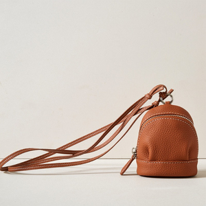Brown Leather <b>Mini</b> <b>Crossbody</b> <b>Bag</b> Barrel-shaped Zipper Closure Minimalist Style Unisex Daily Use - Product Image 1