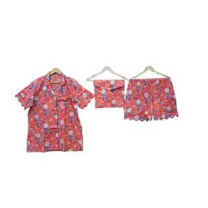 Conjunto Kangura de pijama de algodón hecho a mano indio, ropa de noche corta Vintage con estampado de bloques de mano para mujer, tela transpirable para otoño - Product Image 1