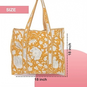 Yellow Letter Pattern Cotton Canvas Tote <b>Bag</b> Kantha Stitch Women <b>Large</b> Capacity Shopping <b>Beach</b> Eco-Friendly Shoulder <b>Bag</b> Fashion - Product Image 5