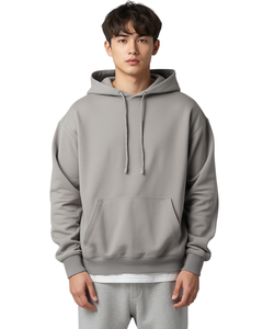 เสื้อฮู้ดดี้โอเวอร์ไซส์ผู้ชาย ผ้าคอตตอนฟลีซหนานุ่ม ทรงหลวม ไหล่ตก แบบเรียบง่าย - Product Image 2