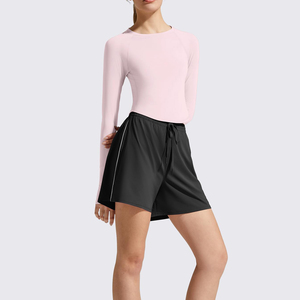 Hauts de yoga écologiques haut de gamme pour femmes, coupe classique, couleur unie, respirants, séchage rapide, grandes tailles, en Spandex/Polyester, col rond, manches longues - Product Image 2