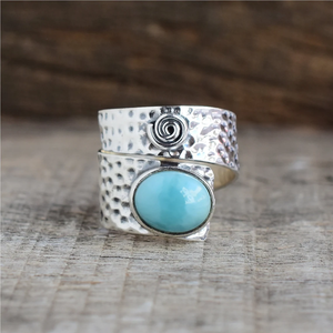 Larimar Adjustable <b>Ring</b> 925 Sterling <b>Silver</b> Oval Cut Gemstone <b>Statement</b> Wedding Engagement Anniversary Gift <b>Ring</b> - Product Image 1