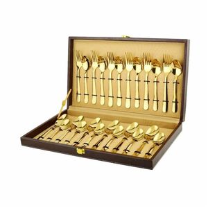 Ensemble de couverts en acier inoxydable doré de qualité supérieure, vaisselle de luxe, coffret cadeau pour mariage, maison, cuisine, hôtel, restaurant - Product Image 1