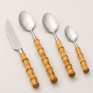 Ensemble de couverts en acier inoxydable avec manche en bois poli miroir, écologique, pour mariage, fête, hôtel, vente en gros - Product Image 3