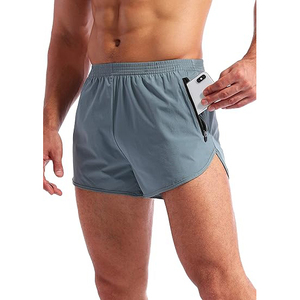 Pantalones Cortos Deportivos para Hombre, Color Gris Claro, Transpirables, para Entrenamiento, con Bolsillo con Cierre para Teléfono - Product Image 1