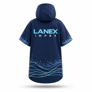 Custom <b>Waterproof</b> Short Sleeve Hooded <b>Changing</b> <b>Robe</b> with Fleece Lining Full Zip Beach Swim Surf Poncho Jacket OEM & ODM Service - Product Image 3