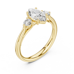Bague de fiançailles en or jaune avec trois diamants de laboratoire taille marquise, monture solitaire à bande simple, bijoux fins pour femme - Product Image 4