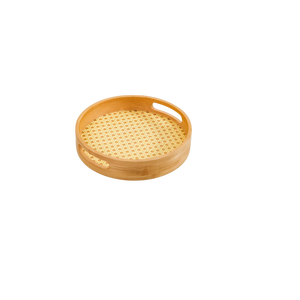 Bandeja de Servir de Bambú con Trenzado de Ratán, Hecha a Mano, Tejida Naturalmente, Estilo Americano, Ecológica, Apta para Alimentos, 12 Pulgadas, para Cocina, 100 Unidades - Product Image 1
