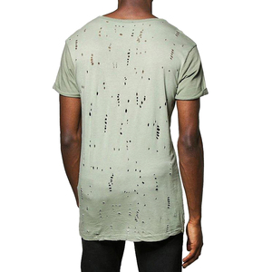 เสื้อยืดผู้ชาย OEM/ODM แบบดิสเทรส 100% ผ้าฝ้าย น้ำหนักเบา แขนสั้น สกรีนโลโก้ตามสั่ง สไตล์สตรีทแวร์ มีจำหน่าย - Product Image 3