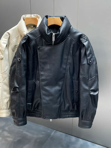 Chaqueta de Cuero Oversize para Hombre, Nueva Tendencia 2024, Estilo Biker, Chaqueta Bomber de Cuero Sintético, Cuello Alto, Resistente al Viento - Product Image 1
