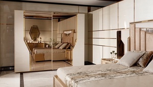 Luxury Modern Italian Style Solid Teak Wood Bedroom Set King Size Bed Tufted Fluted <b>Mirror</b> Details Dressing <b>Table</b> Home Furniture - Product Image 5